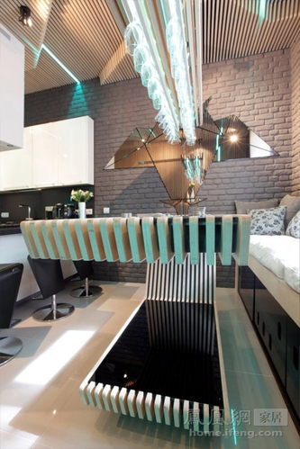 復(fù)古而科幻可變換燈光的未來廚房