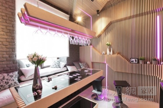 復古而科幻可變換燈光的未來廚房